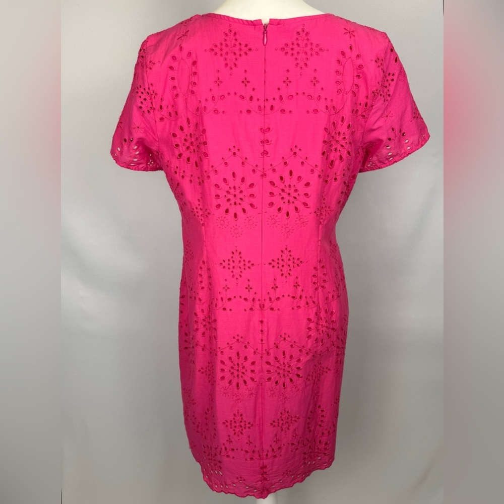 Talbots Embroidered Scallop Hem Eyelet Short Sleeve Shift Dress Pink 10 Petite - Picture 6 of 12